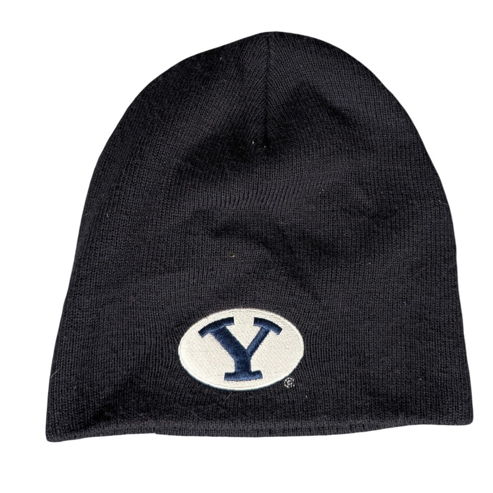 BYU Cougars Shane Co Black Knit Beanie Hat Dual‎ Logo Embroidered Acrylic Mens